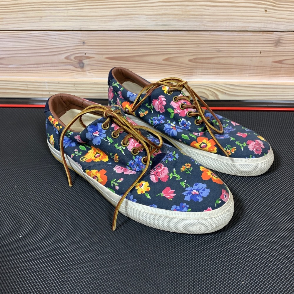 Polo Ralph Lauren Vaughn Sneakers Mens 10D Navy Floral Canvas Low Top Shoes 8044